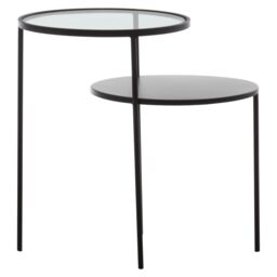 Orsina Layered Round Side Table, Metal & Glass Top Side Table, Black Side Table, Contemporary Settee Side Table