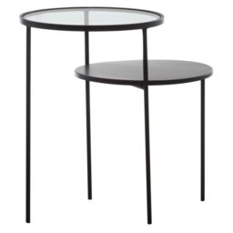 Orsina Layered Round Side Table, Metal & Glass Top Side Table, Black Side Table, Contemporary Settee Side Table - thumbnail 2