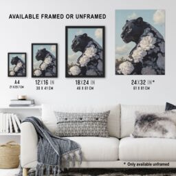 "Artery8 Black Panther White Rose Flower Pattern Fur Coat Wall Art Print - Size: W18"" x H24""" - thumbnail 3