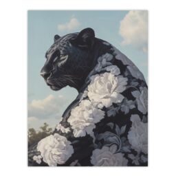 "Artery8 Black Panther White Rose Flower Pattern Fur Coat Wall Art Print - Size: W18"" x H24""" - thumbnail 1