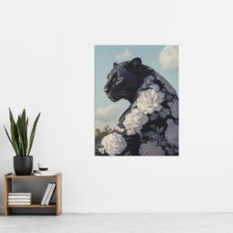 "Artery8 Black Panther White Rose Flower Pattern Fur Coat Wall Art Print - Size: W18"" x H24""" - thumbnail 4