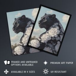 "Artery8 Black Panther White Rose Flower Pattern Fur Coat Wall Art Print - Size: W18"" x H24""" - thumbnail 2