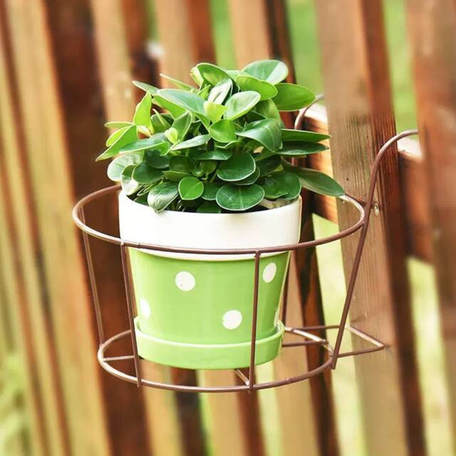 Living and Home Hanging Railing Plant Pot Stand Holder 22cm D in Brown - image 1