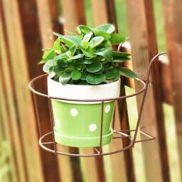 Living and Home Hanging Railing Plant Pot Stand Holder 22cm D in Brown - thumbnail 1