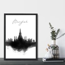 ARTZE Bangkok Watercolour Skyline City Framed Print SIZE: A2 with Black Frame - Size: A4 - thumbnail 2