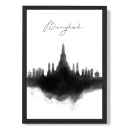 ARTZE Bangkok Watercolour Skyline City Framed Print SIZE: A2 with Black Frame - Size: A4 - thumbnail 1