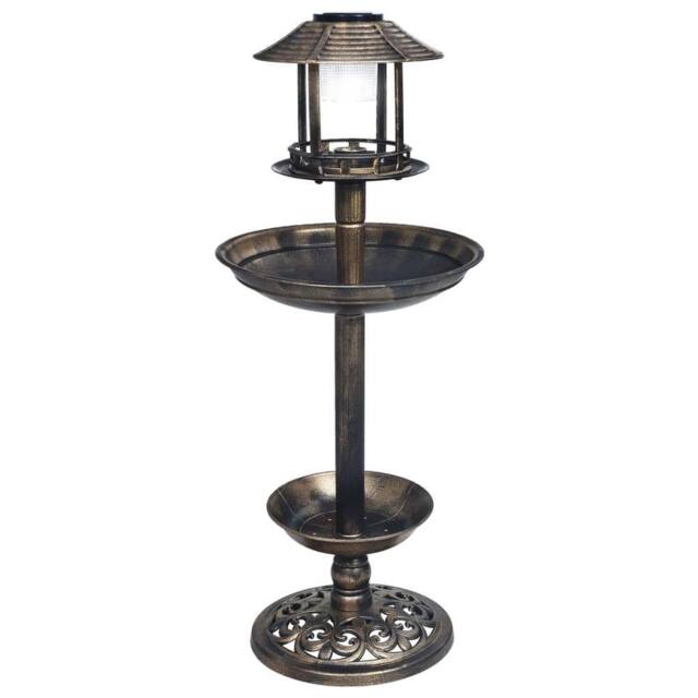 Berkfield Home Decorative Birdbath with Solar Powered LED Lights Plastic in Brown - image 1
