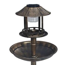 Berkfield Home Decorative Birdbath with Solar Powered LED Lights Plastic in Brown - thumbnail 3