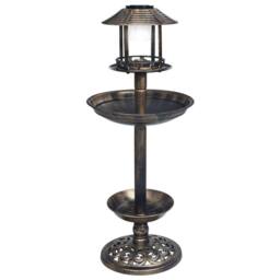 Berkfield Home Decorative Birdbath with Solar Powered LED Lights Plastic in Brown - thumbnail 1