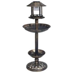 Berkfield Home Decorative Birdbath with Solar Powered LED Lights Plastic in Brown - thumbnail 2