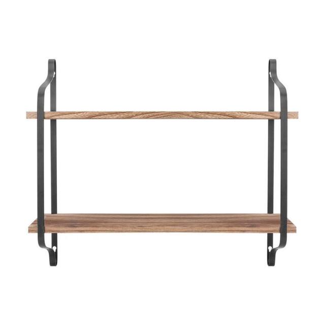 KORVIXA 2 Tiered Shelf Iron Wooden Floating Shelving Rack in Brown - Size: 180 cm width x 180 cm drop - image 1
