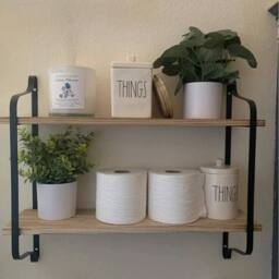 KORVIXA 2 Tiered Shelf Iron Wooden Floating Shelving Rack in Brown - Size: 180 cm width x 180 cm drop - thumbnail 4