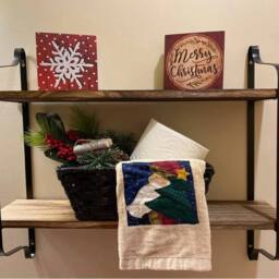 KORVIXA 2 Tiered Shelf Iron Wooden Floating Shelving Rack in Brown - Size: 180 cm width x 180 cm drop - thumbnail 5