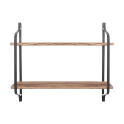 KORVIXA 2 Tiered Shelf Iron Wooden Floating Shelving Rack in Brown - Size: 180 cm width x 180 cm drop - thumbnail 1