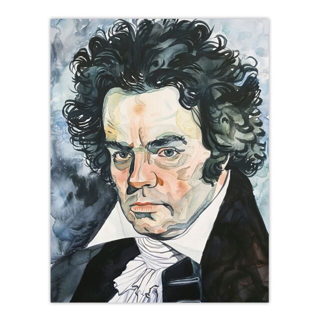 "Artery8 Beethoven Classical Music Composer Portrait Wall Art Print in Black - Size: W12"" x H16""" - image 1