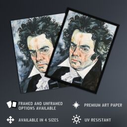 "Artery8 Beethoven Classical Music Composer Portrait Wall Art Print in Black - Size: W12"" x H16""" - thumbnail 2