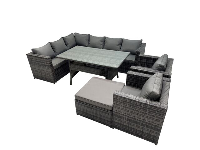 Fimous Outdoor PE Rattan Sofa Set with with 2 Chairs Big Stool in Dark Grey - image 1