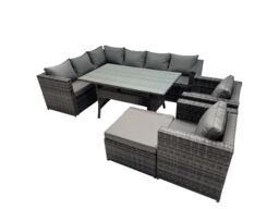 Fimous Outdoor PE Rattan Sofa Set with with 2 Chairs Big Stool in Dark Grey - thumbnail 1