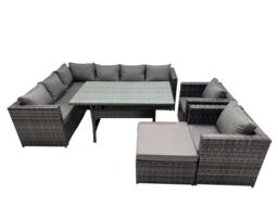 Fimous Outdoor PE Rattan Sofa Set with with 2 Chairs Big Stool in Dark Grey - thumbnail 2