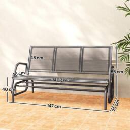 OUTSUNNY 3-Seat Glider Rocking Chair for 3 People Garden Bench Grey - thumbnail 3