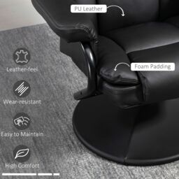 HOMCOM PU Leather Swivel Recliner Armchair with Ottoman, Black - thumbnail 6
