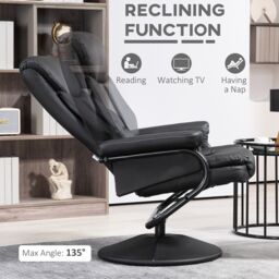 HOMCOM PU Leather Swivel Recliner Armchair with Ottoman, Black - thumbnail 4