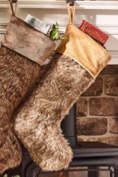 Dibor Set of 4 Traditional Beresford Light Brown Faux Fur Christmas Stocking in White - Size: 4 Pack - thumbnail 3