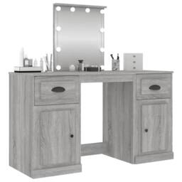 Berkfield Home White Dressing Table with LED Grey Sonoma 130x50x132.5 cm - thumbnail 4