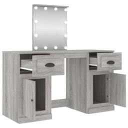 Berkfield Home White Dressing Table with LED Grey Sonoma 130x50x132.5 cm - thumbnail 8