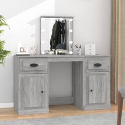 Berkfield Home White Dressing Table with LED Grey Sonoma 130x50x132.5 cm - thumbnail 2