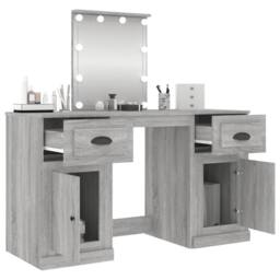 Berkfield Home White Dressing Table with LED Grey Sonoma 130x50x132.5 cm - thumbnail 5