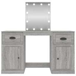 Berkfield Home White Dressing Table with LED Grey Sonoma 130x50x132.5 cm - thumbnail 6
