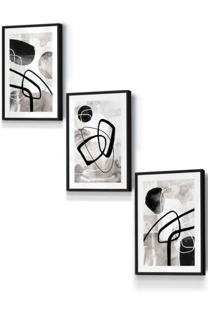 ARTZE Abstract Black Grey Watercolour Shapes Framed Wall Art - Small - Size: W33 cm x H45 cm x D20mm - image 1