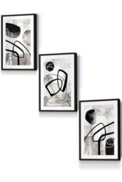 ARTZE Abstract Black Grey Watercolour Shapes Framed Wall Art - Small - Size: W33 cm x H45 cm x D20mm - thumbnail 1