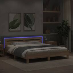 Berkfield Home Bed Frame with LED without Mattress Sonoma Oak 180x200 cm Super King in Tan - thumbnail 4