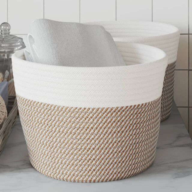 Berkfield Home Storage Baskets 2 pcs Brown & White √ò24x18 cm Cotton - Size: 24x18 cm - image 1