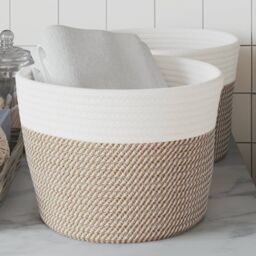 Berkfield Home Storage Baskets 2 pcs Brown & White √ò24x18 cm Cotton - Size: 24x18 cm