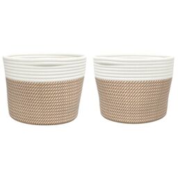 Berkfield Home Storage Baskets 2 pcs Brown & White √ò24x18 cm Cotton - Size: 24x18 cm - thumbnail 4