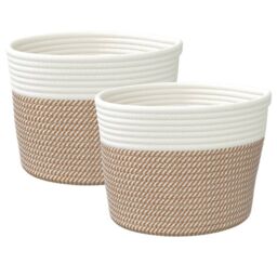 Berkfield Home Storage Baskets 2 pcs Brown & White √ò24x18 cm Cotton - Size: 24x18 cm - thumbnail 2