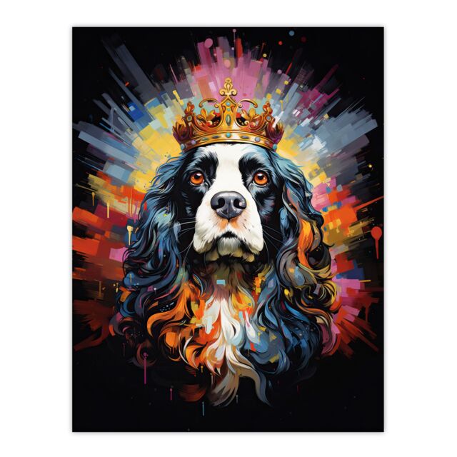 "Artery8 Wall Art Print King Charles Spaniel with Crown Dog Lover Gift Pet Portrait Colourful Artwork Painting Poster - Size: W18"" x H24""" - image 1