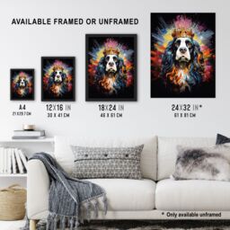 "Artery8 Wall Art Print King Charles Spaniel with Crown Dog Lover Gift Pet Portrait Colourful Artwork Painting Poster - Size: W18"" x H24""" - thumbnail 3