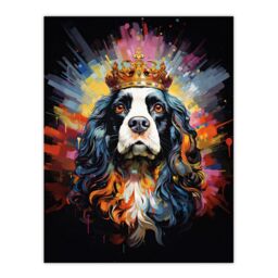 "Artery8 Wall Art Print King Charles Spaniel with Crown Dog Lover Gift Pet Portrait Colourful Artwork Painting Poster - Size: W18"" x H24""" - thumbnail 1