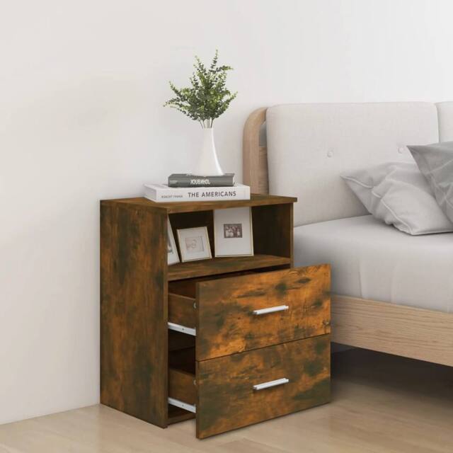 Berkfield Home Modern Bed Cabinet Smoked Oak 50x32x60 cm in Brown - Size: 50 x 32 x 60 cm - image 1