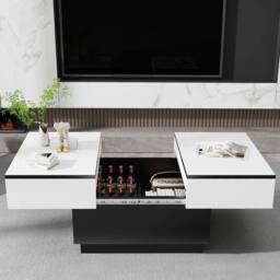 KORVIXA Sliding Top LED Coffee Table Wooden Hidden Storage in White - Size: 100 cm x 100 cm - thumbnail 3