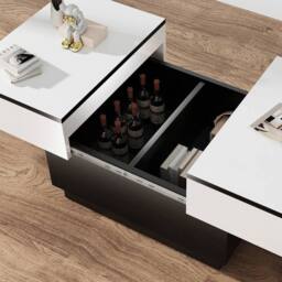 KORVIXA Sliding Top LED Coffee Table Wooden Hidden Storage in White - Size: 100 cm x 100 cm - thumbnail 5