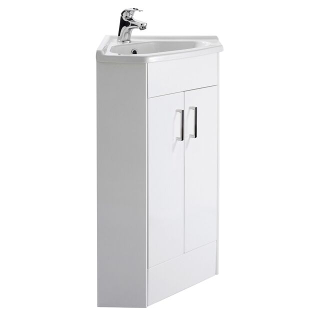 Balterley Gloss White Free Standing 2 Door Corner Vanity Basin Unit 590mm - image 1