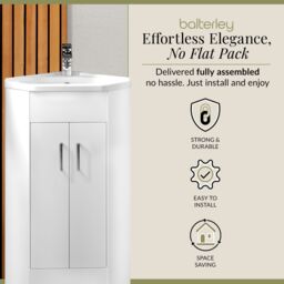 Balterley Gloss White Free Standing 2 Door Corner Vanity Basin Unit 590mm - thumbnail 3