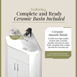 Balterley Gloss White Free Standing 2 Door Corner Vanity Basin Unit 590mm - thumbnail 6