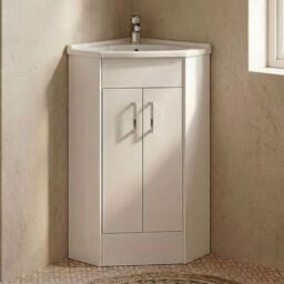 Balterley Gloss White Free Standing 2 Door Corner Vanity Basin Unit 590mm - thumbnail 8