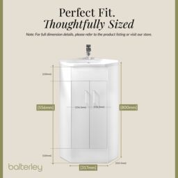 Balterley Gloss White Free Standing 2 Door Corner Vanity Basin Unit 590mm - thumbnail 5